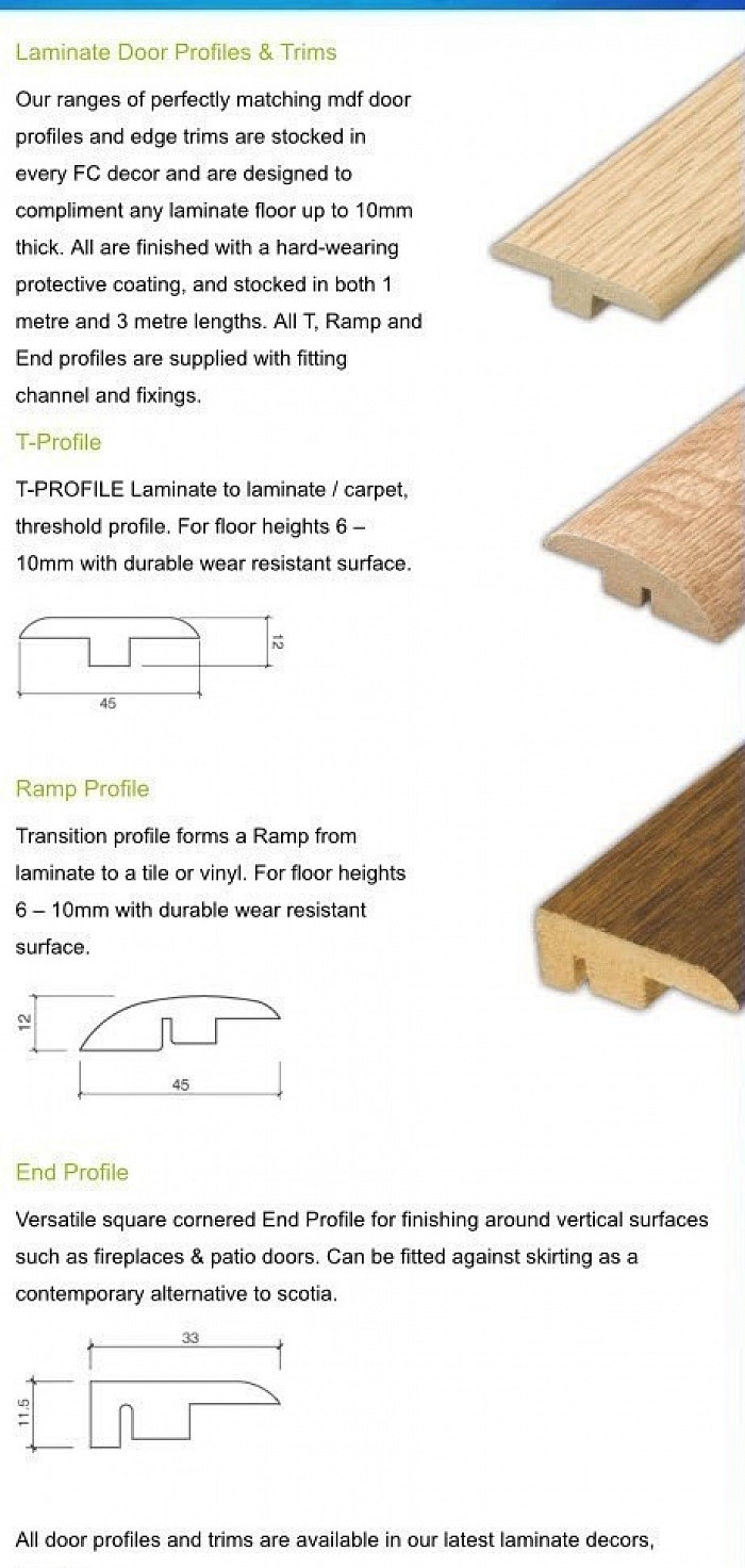 Diagram of an End profile section laminate flooring Foxwood with sizes and specs available in all 70 colours |Runcorn |Liverpool |Merseyside |Warrington