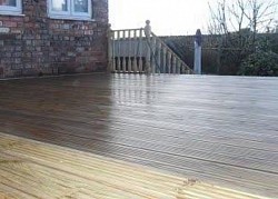 High level deck construction, deck stairs, deck rails, softwood decking, hand rails, spindles, lights